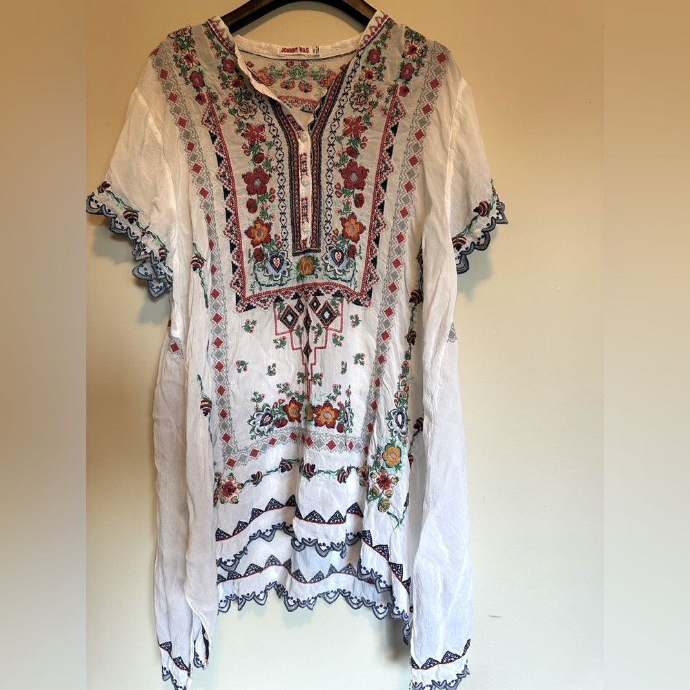 Johnny Was Liesse Embroidered Blouse Top Tunic
